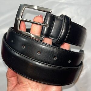 BLACK LEATHER PLAIN Belt 37-41” DNL6664 brushed silver square buckle career men